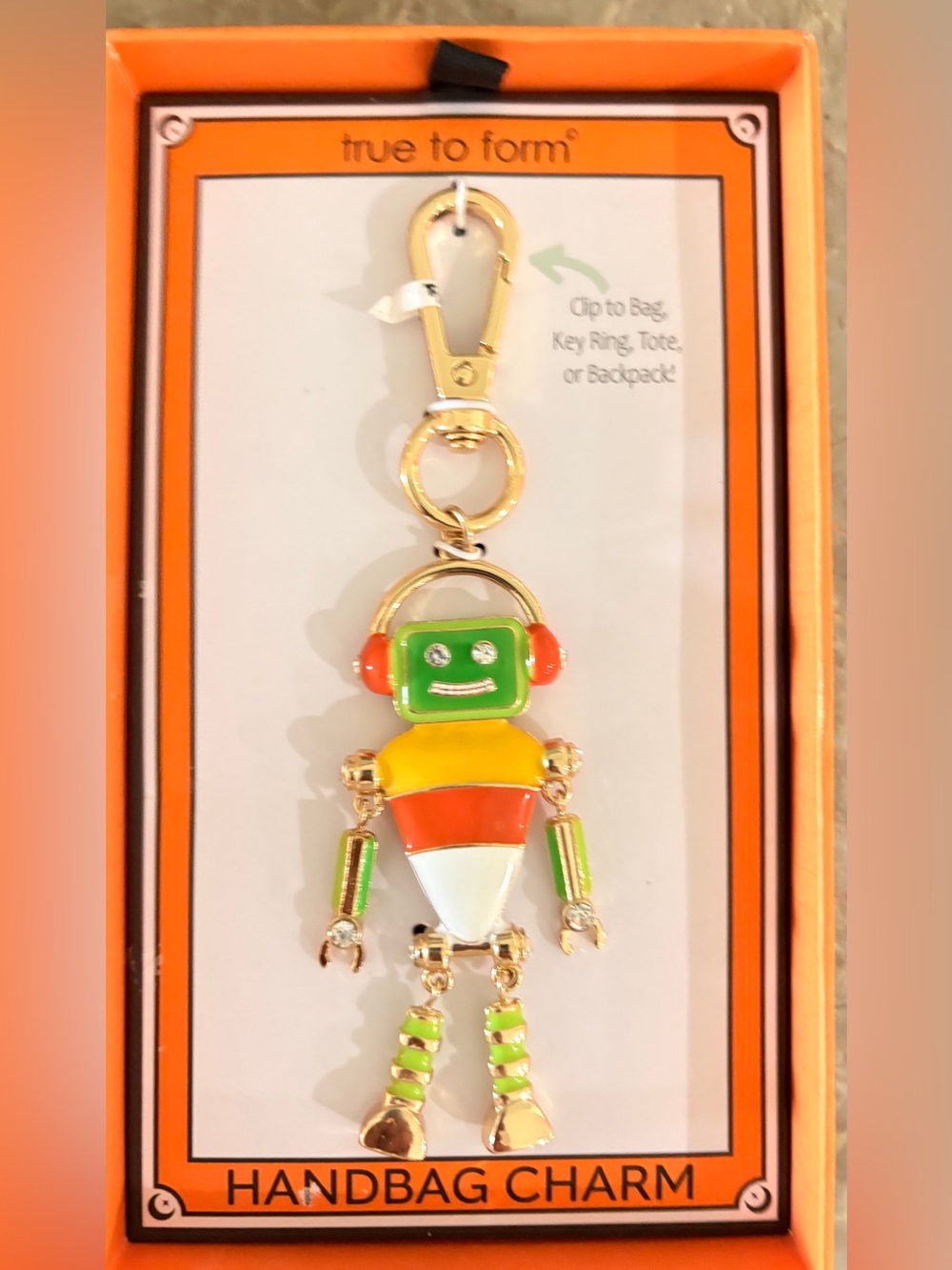 True to Form Robot Candy Corn Bag Charm Keychain